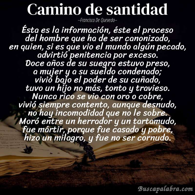 Poema camino de santidad de Francisco de Quevedo con fondo de libro