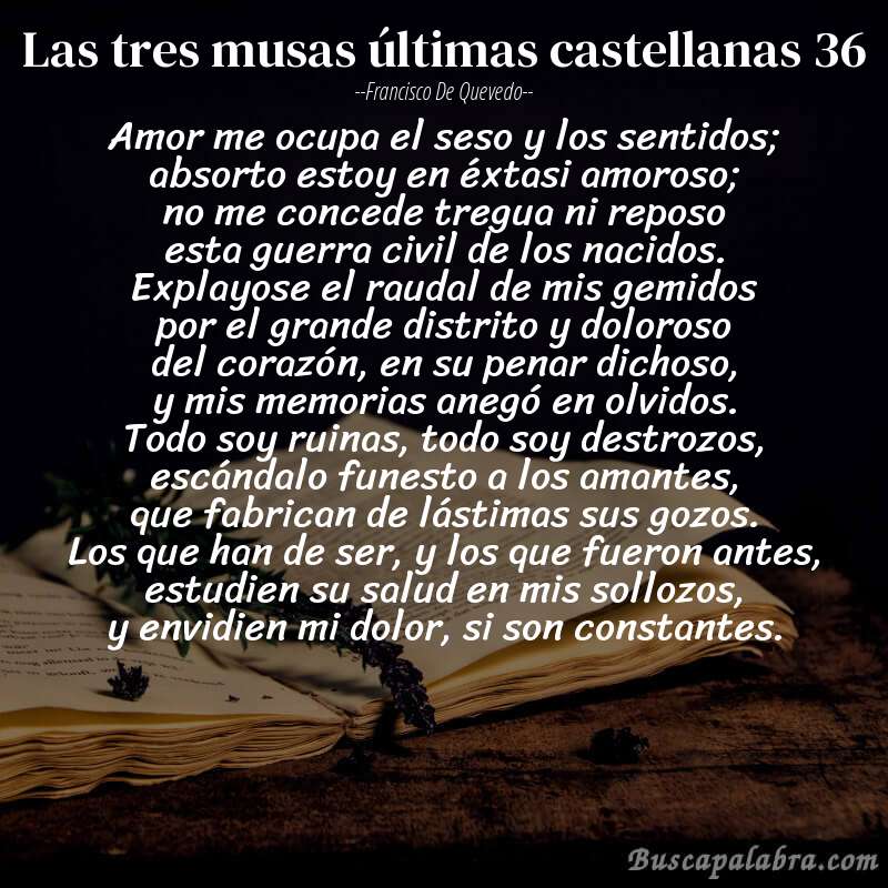 Poema las tres musas últimas castellanas 36 de Francisco de Quevedo con fondo de libro