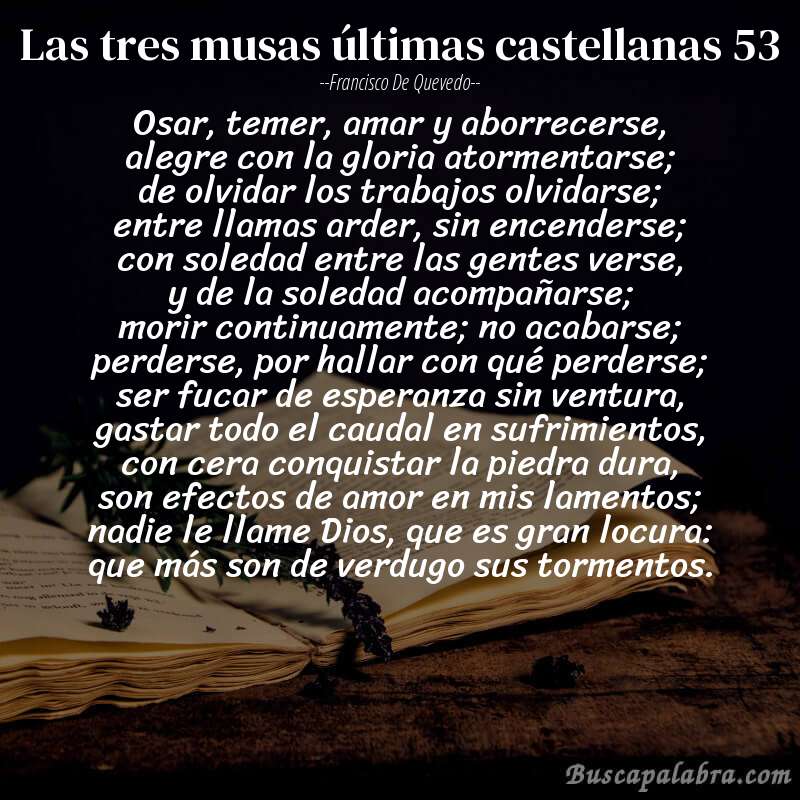 Poema las tres musas últimas castellanas 53 de Francisco de Quevedo con fondo de libro