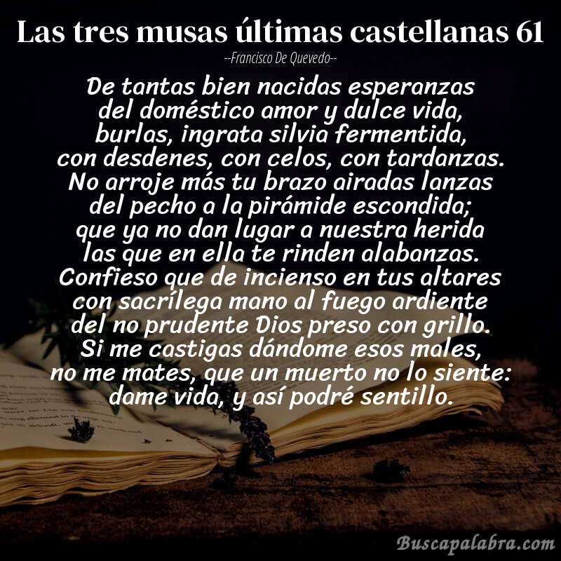 Poema las tres musas últimas castellanas 61 de Francisco de Quevedo con fondo de libro