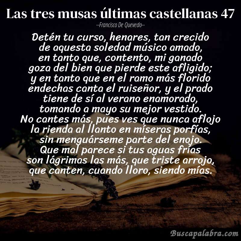 Poema las tres musas últimas castellanas 47 de Francisco de Quevedo con fondo de libro