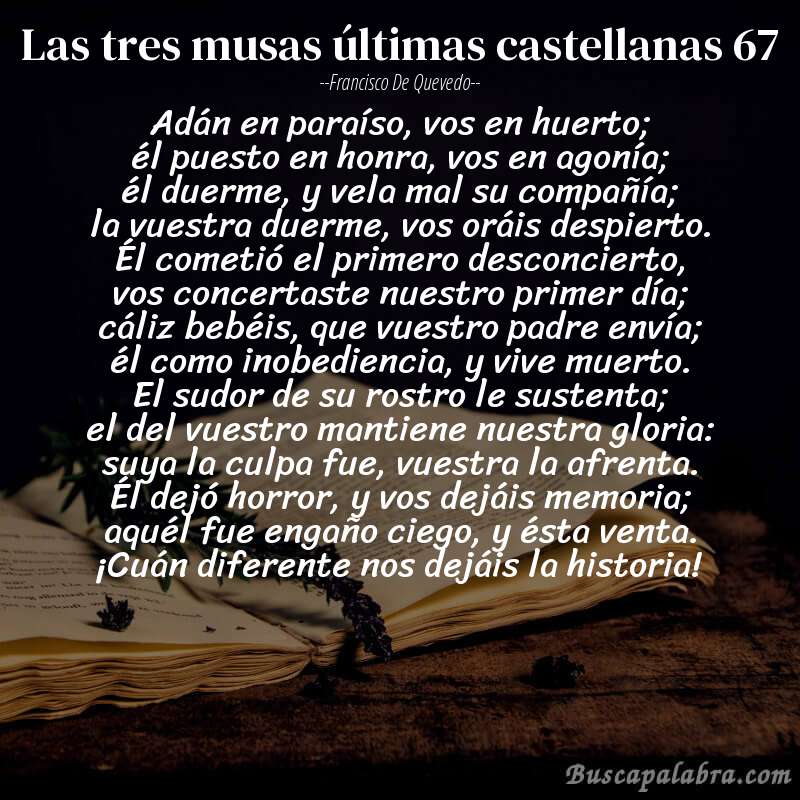 Poema las tres musas últimas castellanas 67 de Francisco de Quevedo con fondo de libro