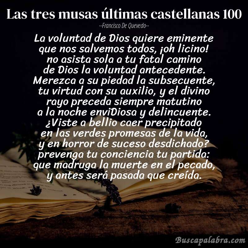Poema las tres musas últimas castellanas 100 de Francisco de Quevedo con fondo de libro