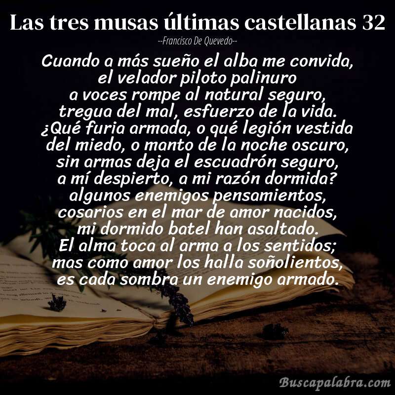 Poema las tres musas últimas castellanas 32 de Francisco de Quevedo con fondo de libro