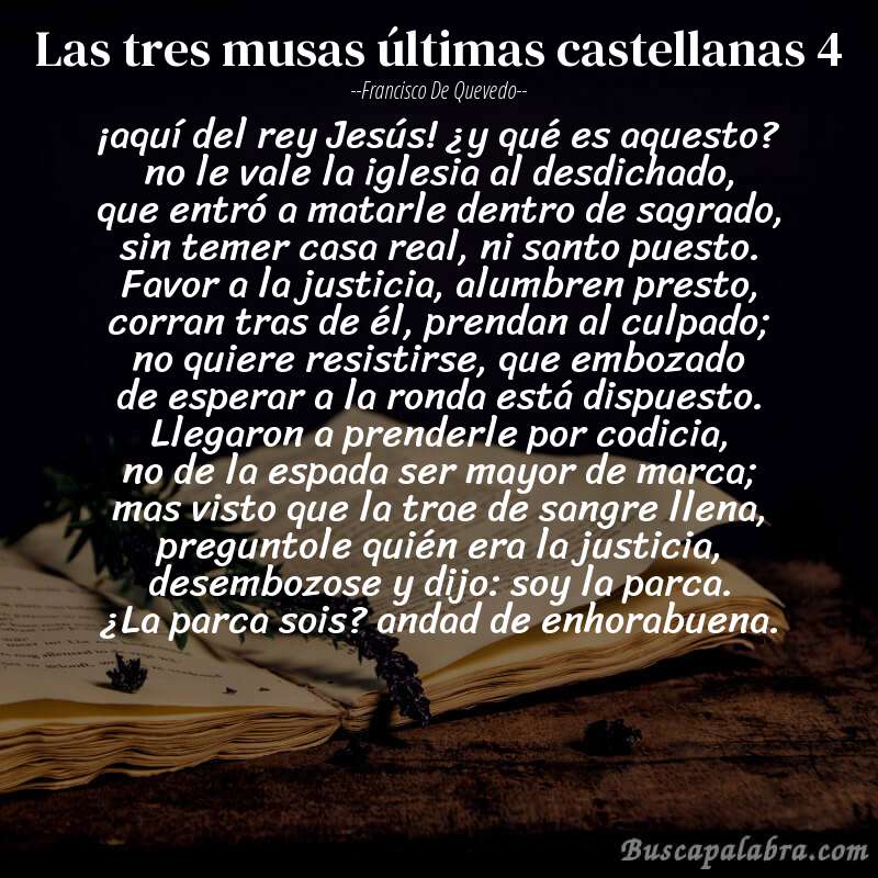 Poema las tres musas últimas castellanas 4 de Francisco de Quevedo con fondo de libro