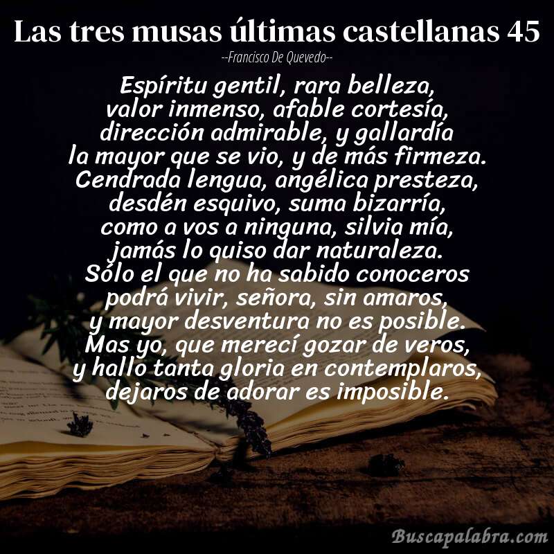 Poema las tres musas últimas castellanas 45 de Francisco de Quevedo con fondo de libro