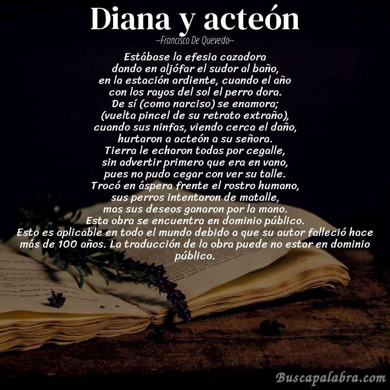 Poema diana y acteón de Francisco de Quevedo con fondo de libro