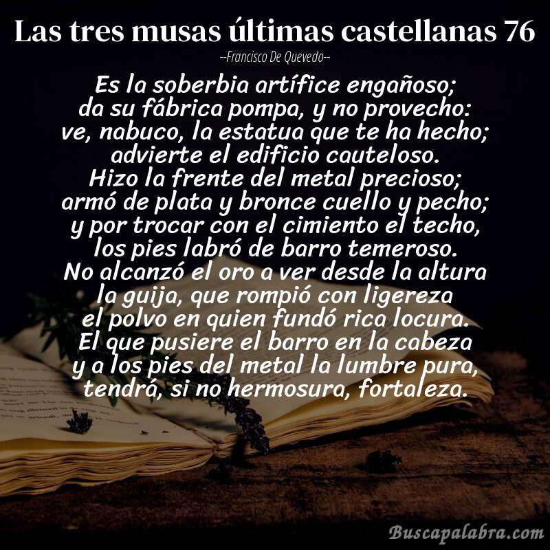 Poema las tres musas últimas castellanas 76 de Francisco de Quevedo con fondo de libro