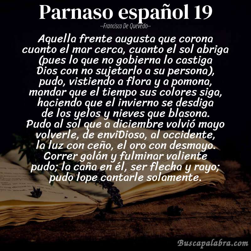 Poema parnaso español 19 de Francisco de Quevedo con fondo de libro