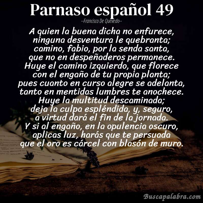 Poema parnaso español 49 de Francisco de Quevedo con fondo de libro
