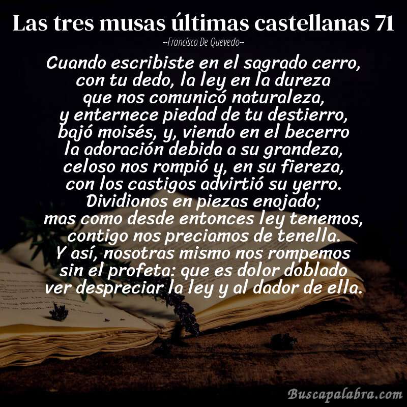 Poema las tres musas últimas castellanas 71 de Francisco de Quevedo con fondo de libro