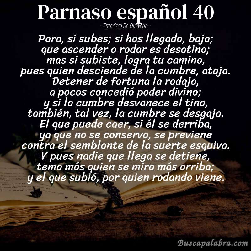 Poema parnaso español 40 de Francisco de Quevedo con fondo de libro