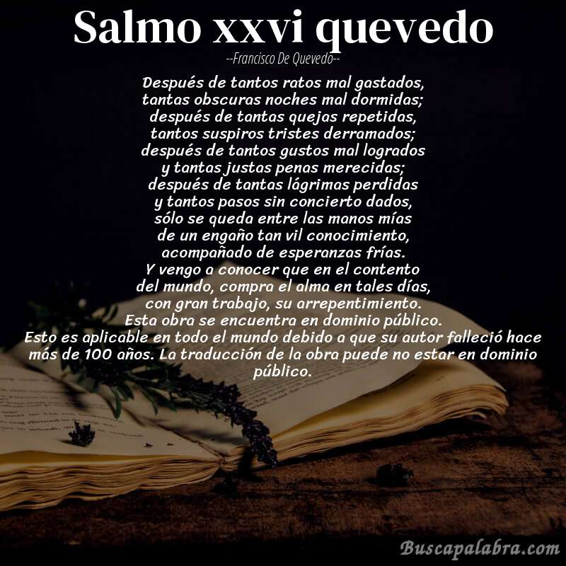 Poema salmo xxvi quevedo de Francisco de Quevedo con fondo de libro