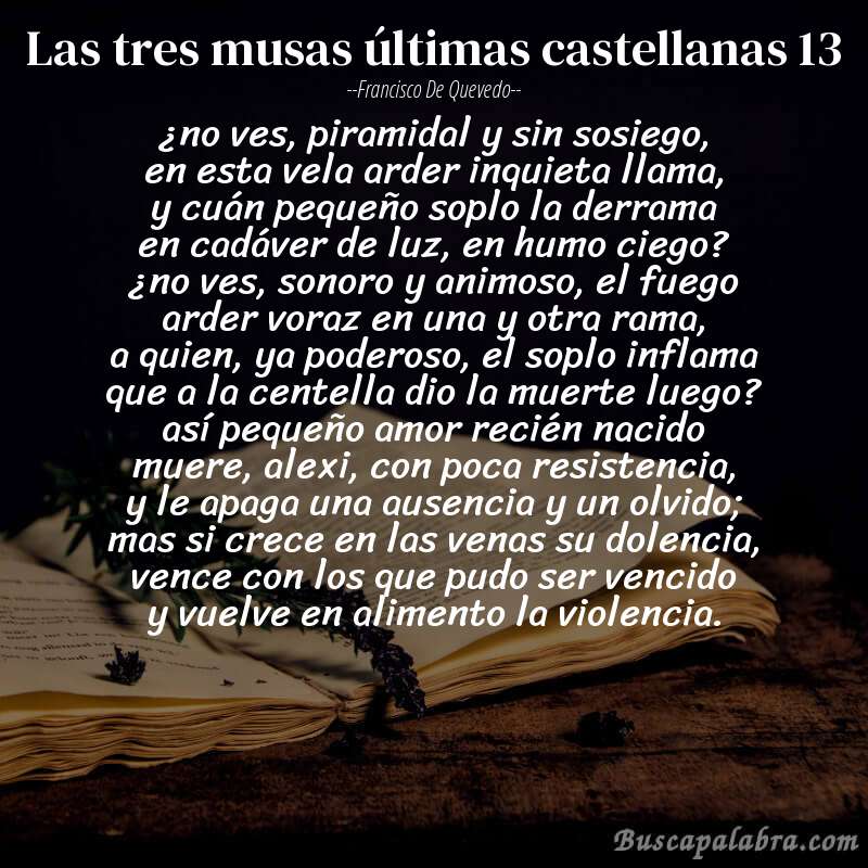 Poema las tres musas últimas castellanas 13 de Francisco de Quevedo con fondo de libro