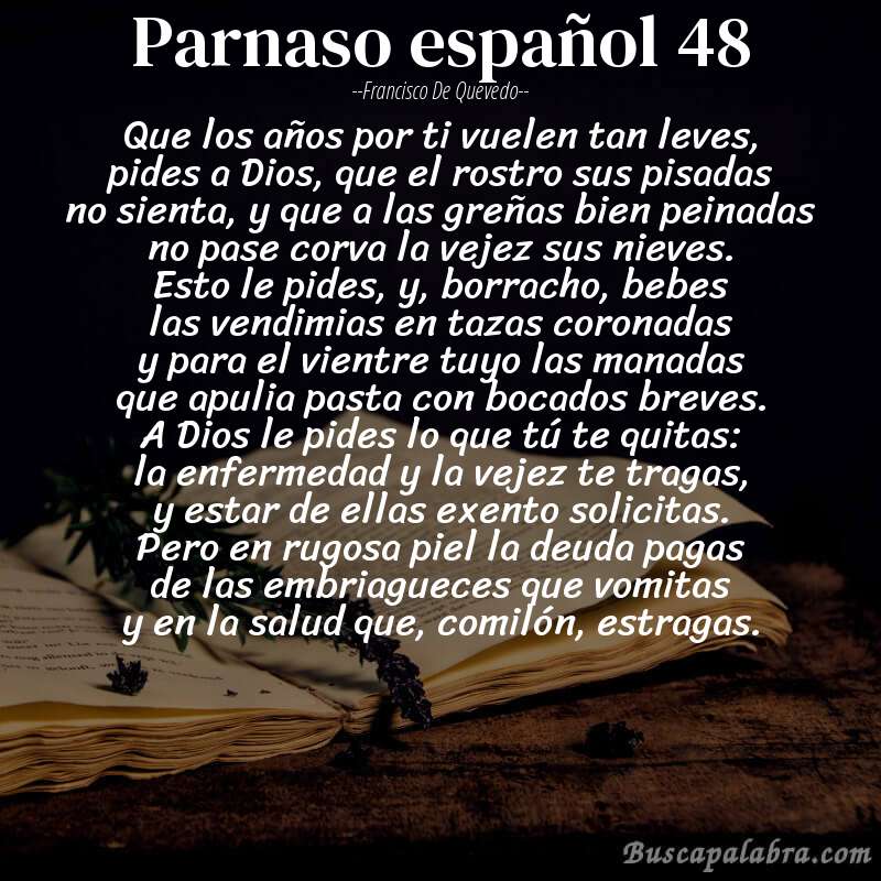 Poema parnaso español 48 de Francisco de Quevedo con fondo de libro