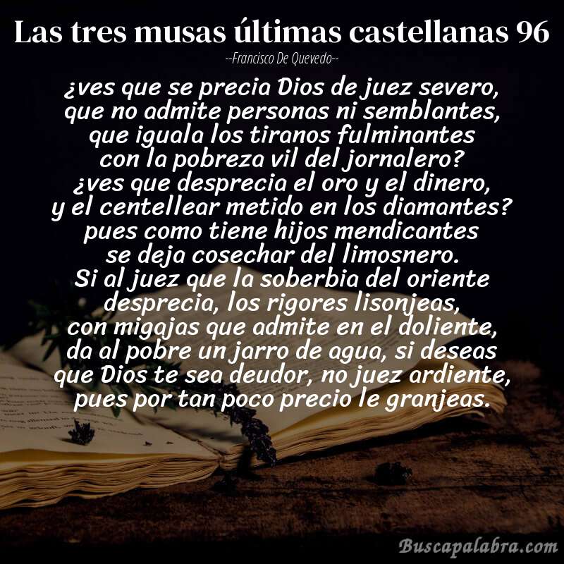 Poema las tres musas últimas castellanas 96 de Francisco de Quevedo con fondo de libro