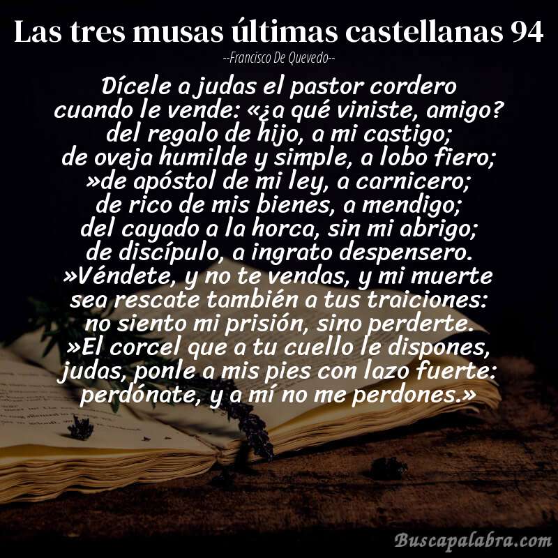 Poema las tres musas últimas castellanas 94 de Francisco de Quevedo con fondo de libro