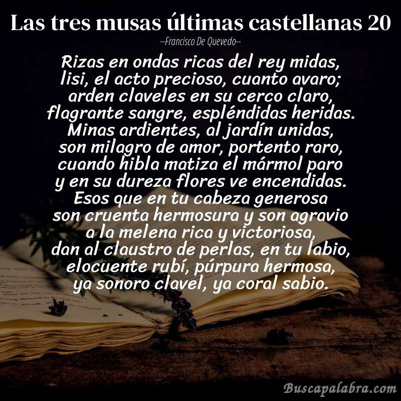 Poema las tres musas últimas castellanas 20 de Francisco de Quevedo con fondo de libro