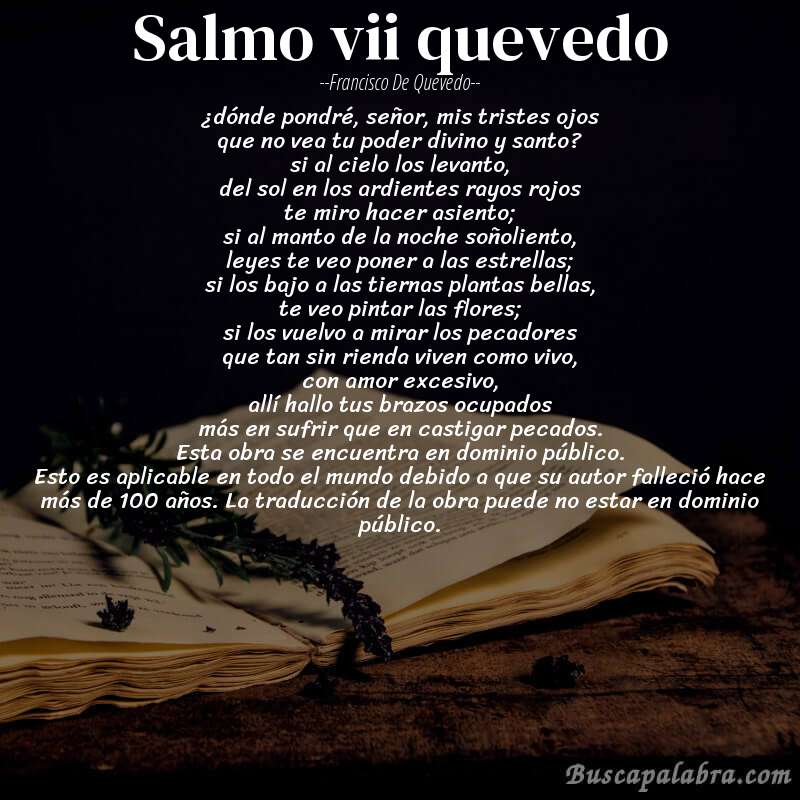 Poema salmo vii quevedo de Francisco de Quevedo con fondo de libro