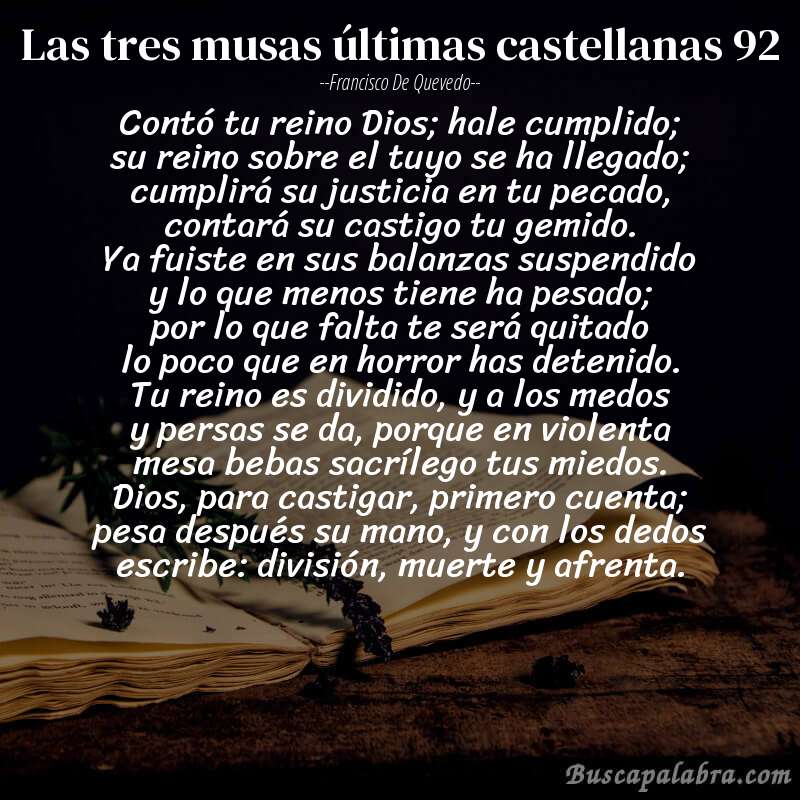 Poema las tres musas últimas castellanas 92 de Francisco de Quevedo con fondo de libro