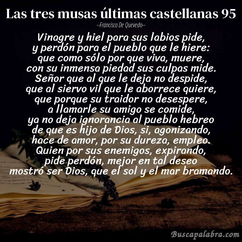 Poema las tres musas últimas castellanas 95 de Francisco de Quevedo con fondo de libro