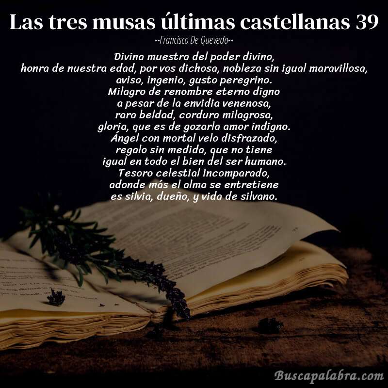 Poema las tres musas últimas castellanas 39 de Francisco de Quevedo con fondo de libro