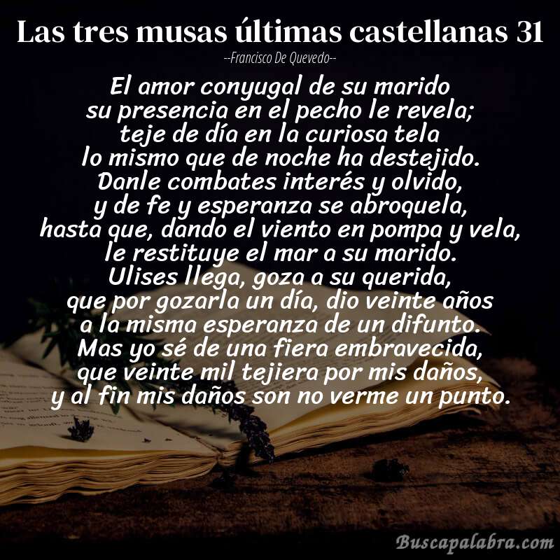 Poema las tres musas últimas castellanas 31 de Francisco de Quevedo con fondo de libro