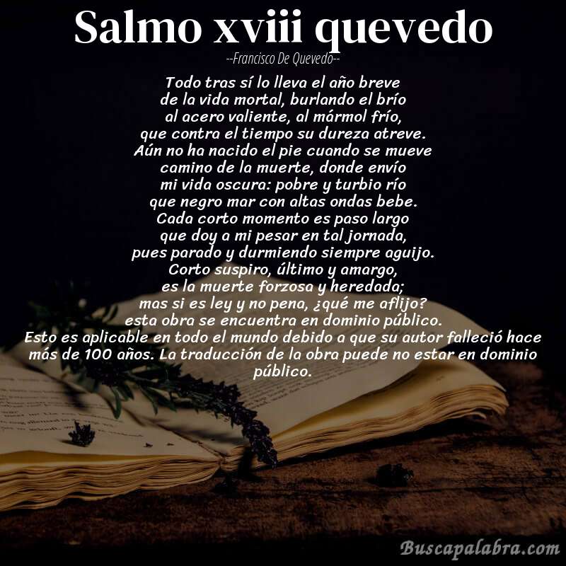 Poema salmo xviii quevedo de Francisco de Quevedo con fondo de libro