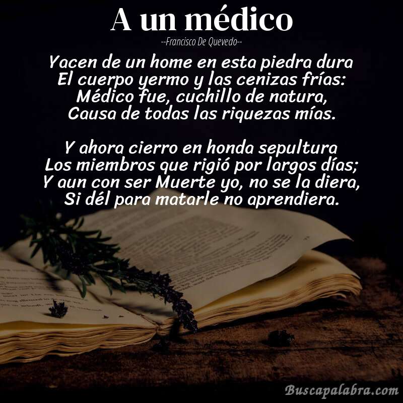 Poema A un médico de Francisco de Quevedo con fondo de libro