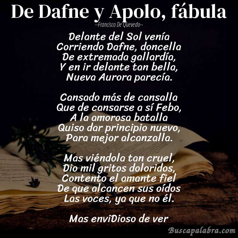 Poema De Dafne y Apolo, fábula de Francisco de Quevedo con fondo de libro