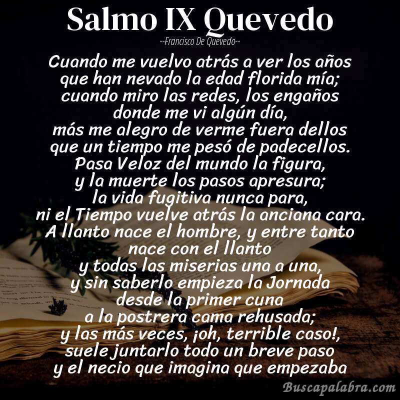 Poema Salmo IX Quevedo de Francisco de Quevedo con fondo de libro