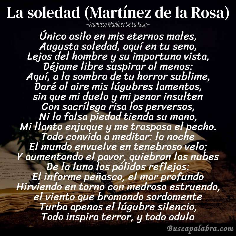 Poema La soledad (Martínez de la Rosa) de Francisco Martínez de la Rosa con fondo de libro