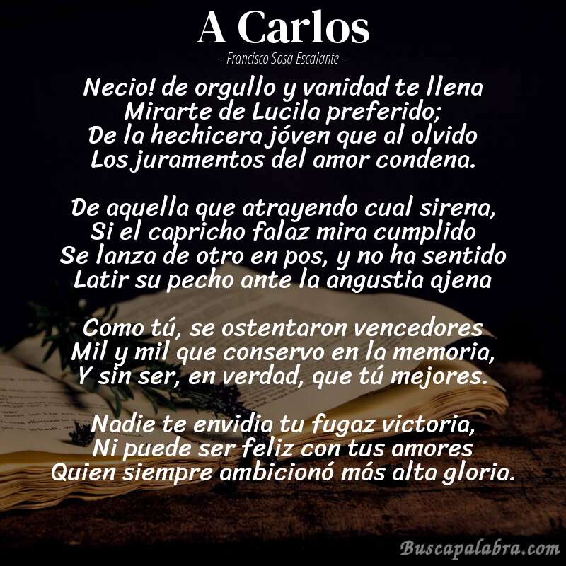 Poema A Carlos de Francisco Sosa Escalante con fondo de libro