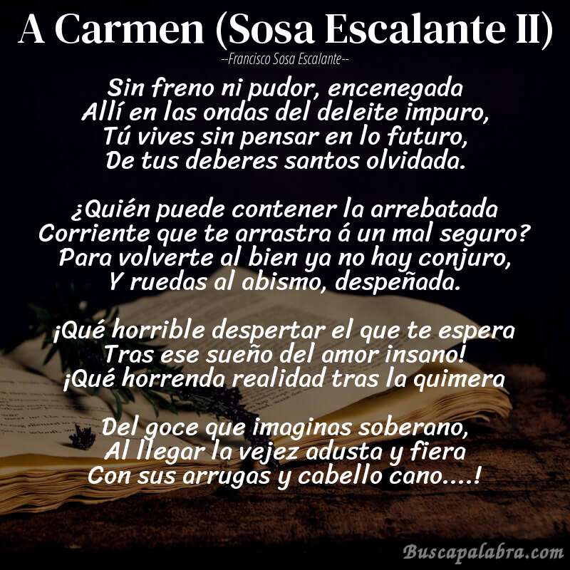 Poema A Carmen (Sosa Escalante II) de Francisco Sosa Escalante con fondo de libro