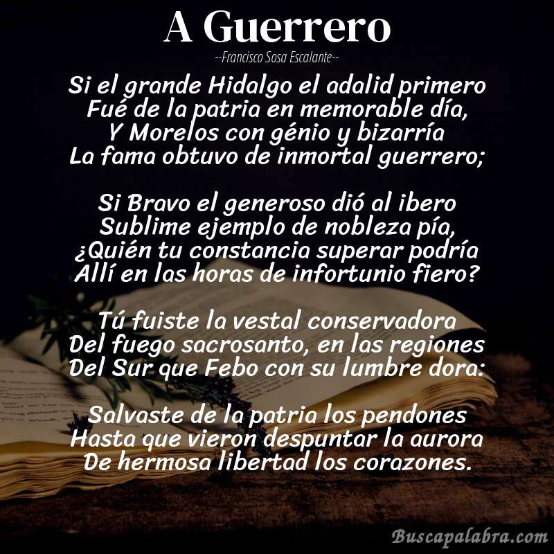 Poema A Guerrero de Francisco Sosa Escalante con fondo de libro
