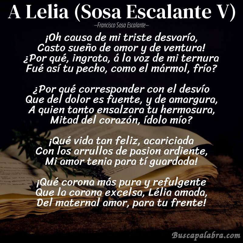 Poema A Lelia (Sosa Escalante V) de Francisco Sosa Escalante con fondo de libro