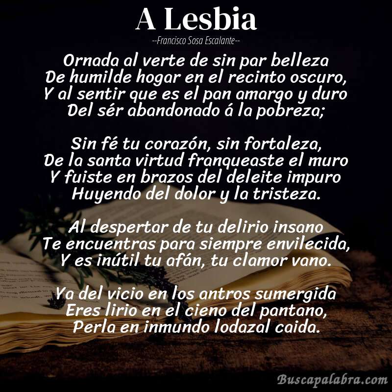 Poema A Lesbia de Francisco Sosa Escalante con fondo de libro