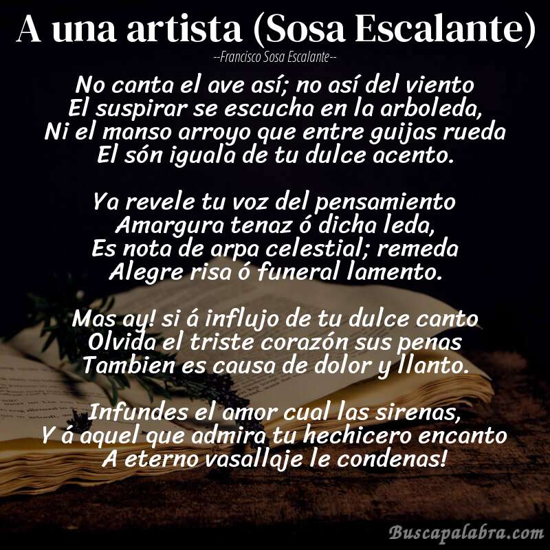 Poema A una artista (Sosa Escalante) de Francisco Sosa Escalante con fondo de libro