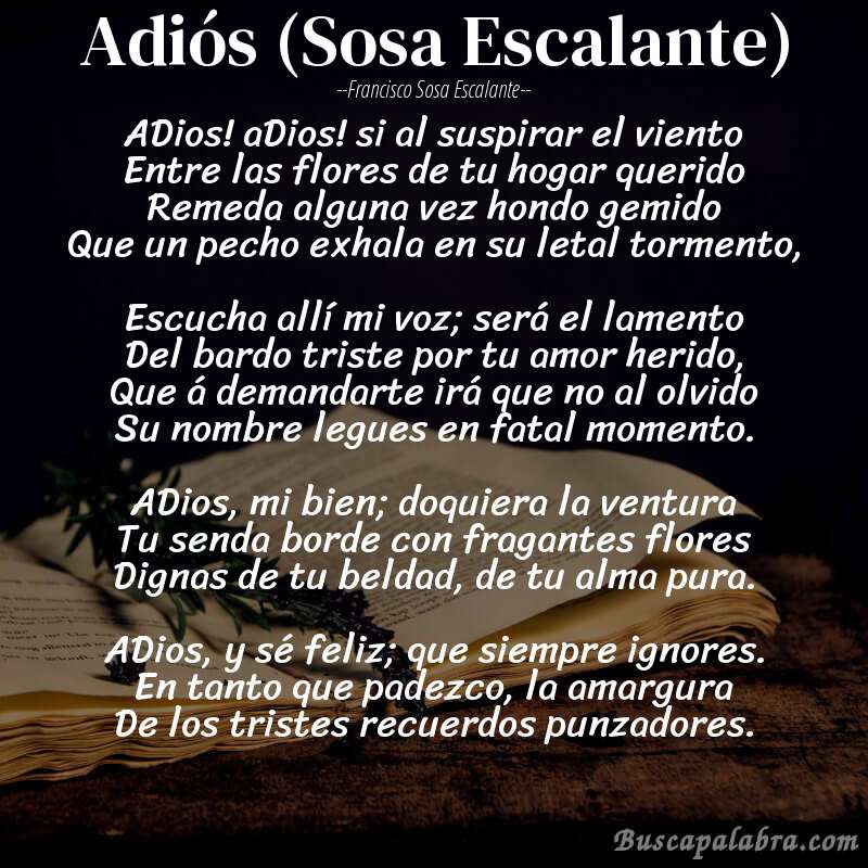 Poema Adiós (Sosa Escalante) de Francisco Sosa Escalante con fondo de libro