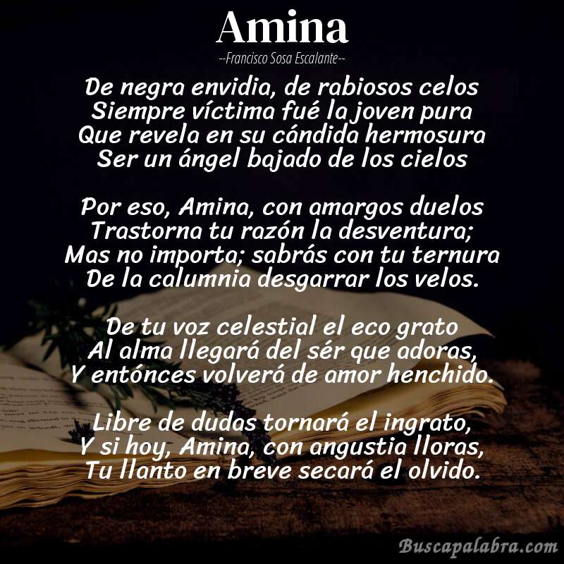 Poema Amina de Francisco Sosa Escalante con fondo de libro