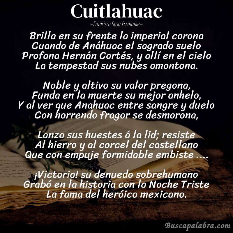 Poema Cuitlahuac de Francisco Sosa Escalante con fondo de libro