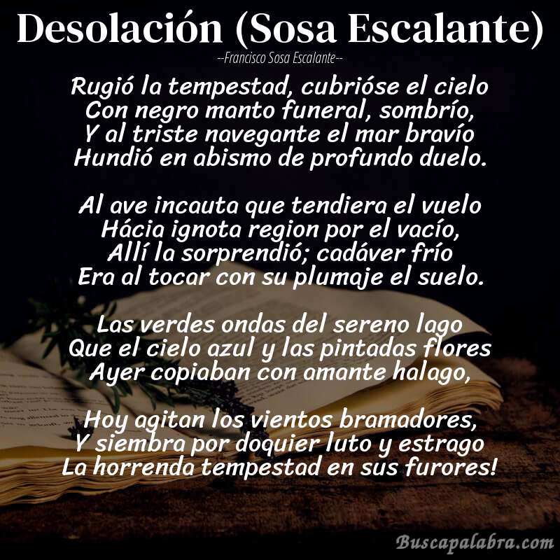 Poema Desolación (Sosa Escalante) de Francisco Sosa Escalante con fondo de libro