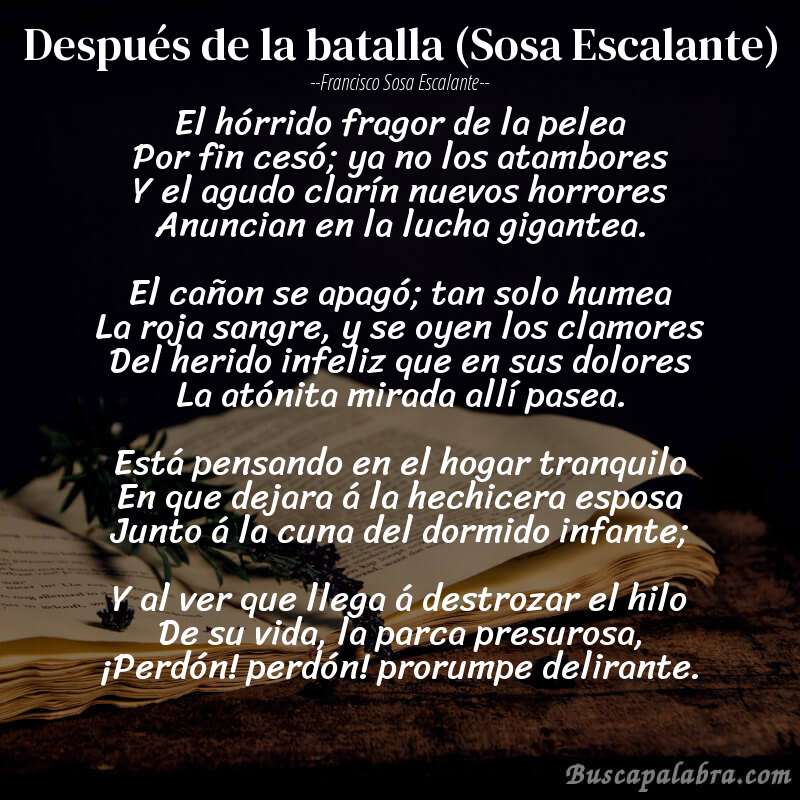 Poema Después de la batalla (Sosa Escalante) de Francisco Sosa Escalante con fondo de libro