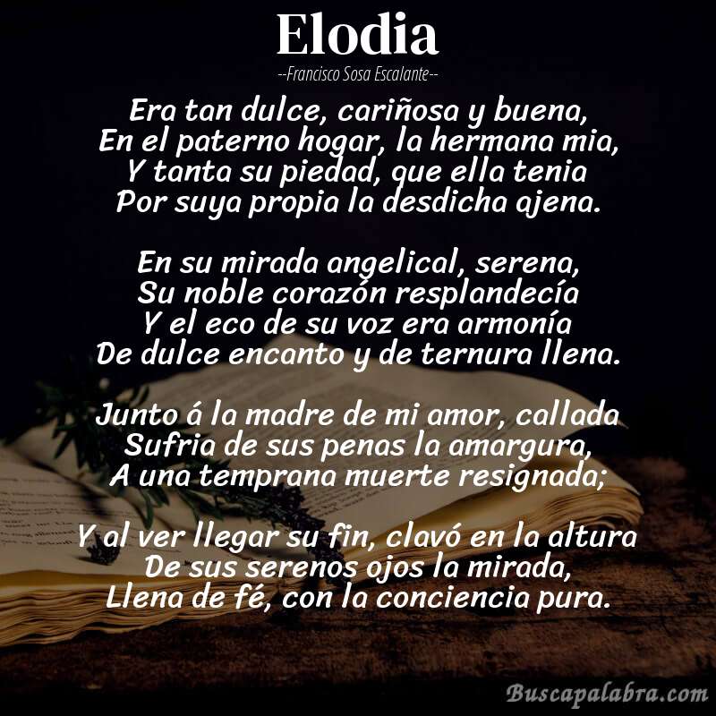 Poema Elodia de Francisco Sosa Escalante con fondo de libro