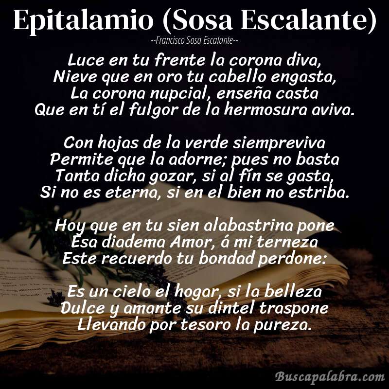 Poema Epitalamio (Sosa Escalante) de Francisco Sosa Escalante con fondo de libro