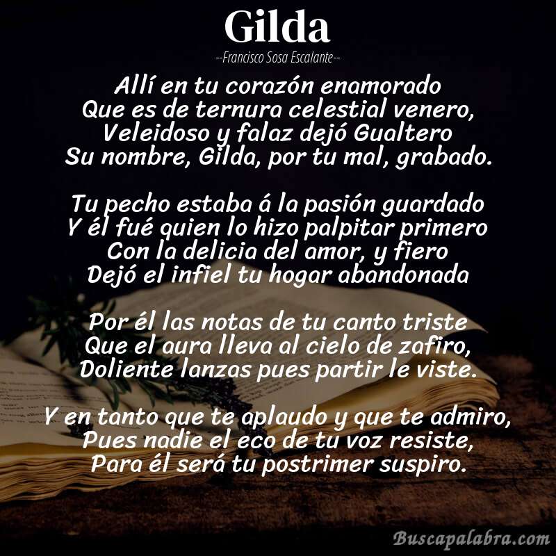 Poema Gilda de Francisco Sosa Escalante con fondo de libro