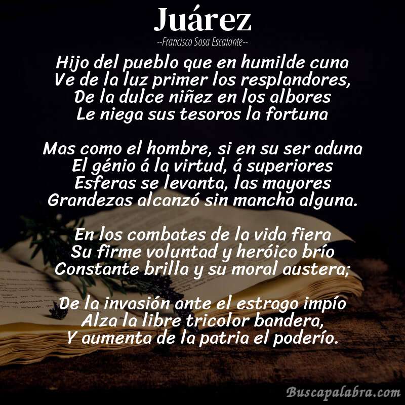 Poema Juárez de Francisco Sosa Escalante con fondo de libro