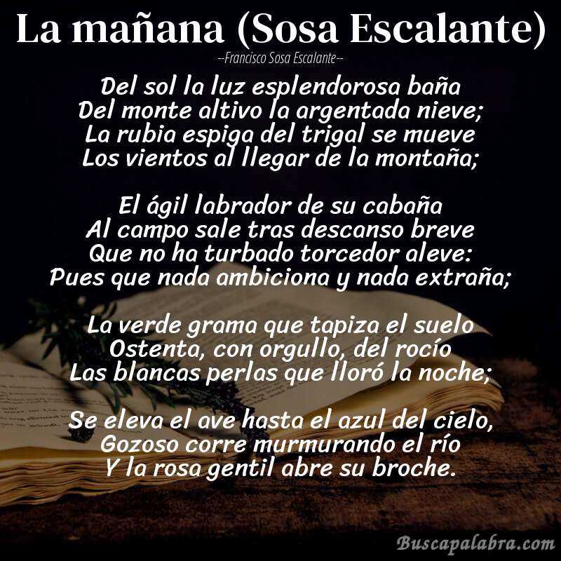 Poema La mañana (Sosa Escalante) de Francisco Sosa Escalante con fondo de libro