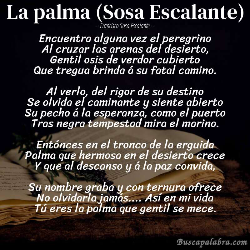 Poema La palma (Sosa Escalante) de Francisco Sosa Escalante con fondo de libro