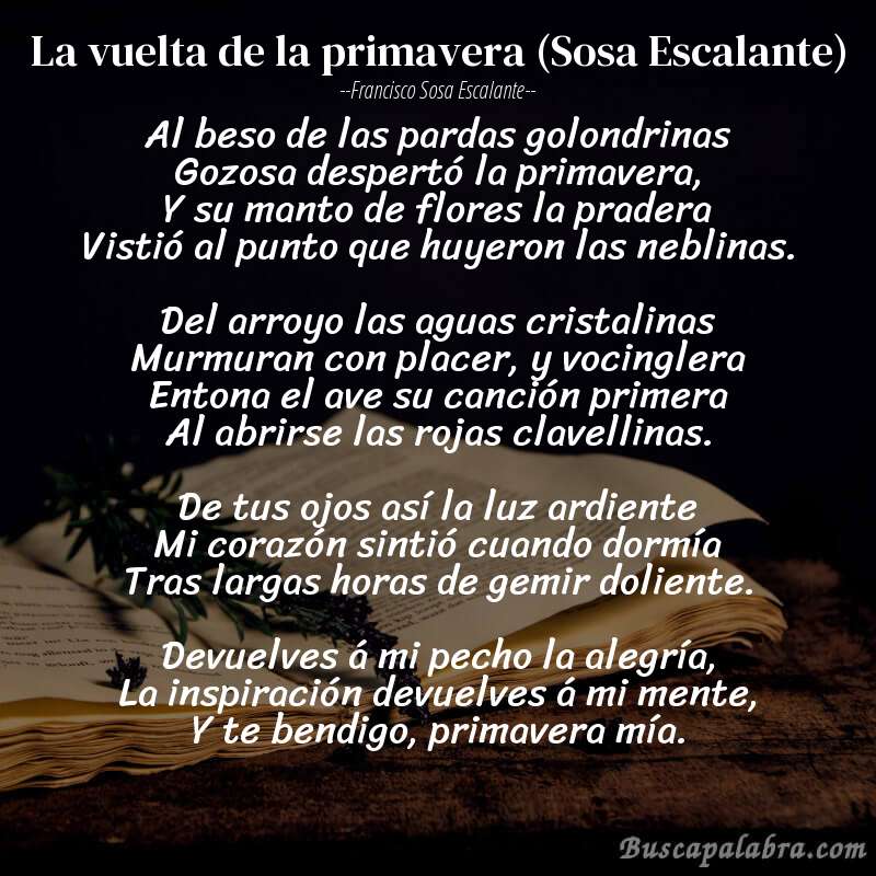 Poema La vuelta de la primavera (Sosa Escalante) de Francisco Sosa Escalante con fondo de libro